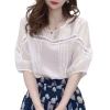 This Hong Kong-style retro lace patchwork half-sleeved chiffon shirt is a new French loose, slimming and versatile top trend for women in summer 2025 Item Picture